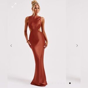 Babyboo Fashion - YVES MAXI DRESS - Rust - Open Back, Satin / Silk (Baby Boo)